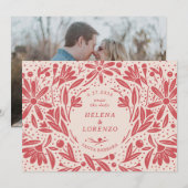 Save The Date Papier découpé Fleurs rustiques Antique Rouge (Devant / Derrière)