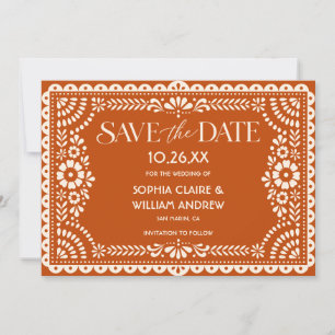 Save The Date Papier découpé terracotta orné Photo mariage à con