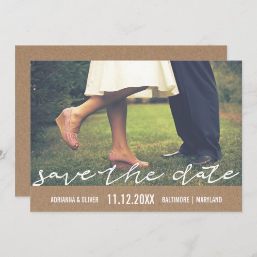 Save The Date Papier Rustique Kraft Enregistrer La Date Typograp (Devant / Derrière)