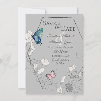 Save The Date Papillon aquarelle et Mariage géométrique Fleur