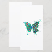 Save The Date Papillon aux plumes de paon vert (Devant / Derrière)