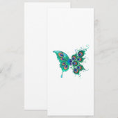 Save The Date Papillon aux plumes de paon vert (Devant / Derrière)