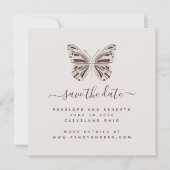 Save The Date Papillon Boho | Burgundy et Taupe élégant (Devant)