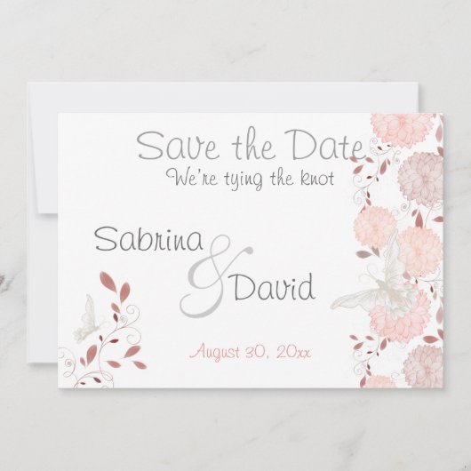 Save The Date Papillon Coral Chrysanthèmes Enregistrer la date (Devant)