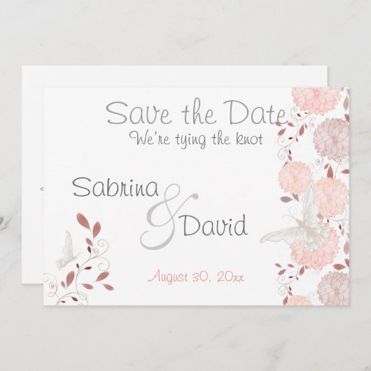 Save The Date Papillon Coral Chrysanthèmes Enregistrer la date (Devant / Derrière)