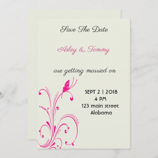 Save The Date Papillon de fleurs (Devant / Derrière)