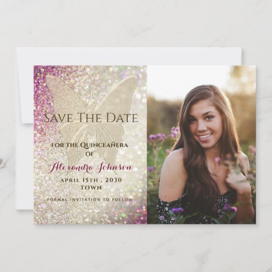 Save The Date Papillon Doré de Quinceañera (Devant)