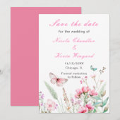 Save The Date Papillon Floral Mariage Rose de Printemps (Devant / Derrière)