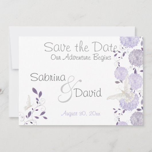 Save The Date Papillon Lilac Plum Chrysanthemum Enregistrer la d (Devant)
