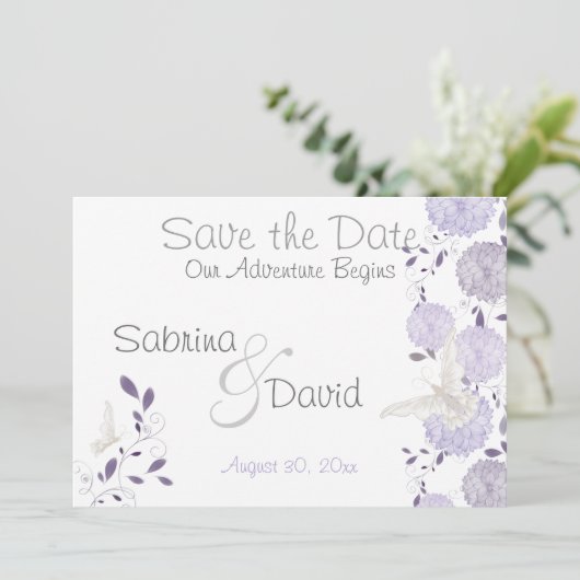 Save The Date Papillon Lilac Plum Chrysanthemum Enregistrer la d (Debout devant)