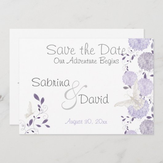 Save The Date Papillon Lilac Plum Chrysanthemum Enregistrer la d (Devant / Derrière)