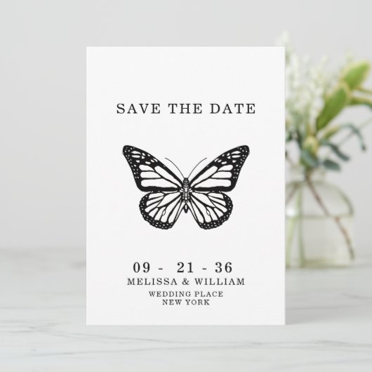 Save The Date Papillon noir et blanc mariage (Debout devant)
