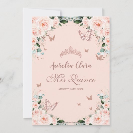 Save The Date Papillon or Rose rose rose pâle Quinceañera (Dos)