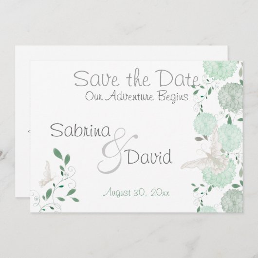 Save The Date Papillon Pistachio Chrysanthème Enregistrer la dat (Devant / Derrière)