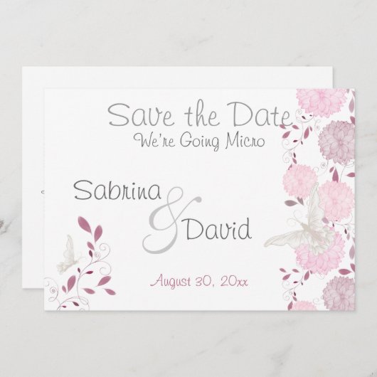 Save The Date Papillon rose chrysanthème Enregistrer la date (Devant / Derrière)