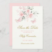 Save The Date Papillon rose Quinceañera (Devant / Derrière)