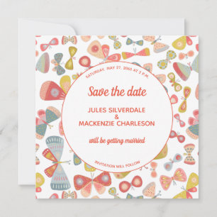 Save The Date Papillon rose vert