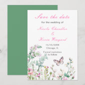Save The Date Papillon vert de printemps Fleurs de mariage (Devant / Derrière)