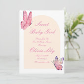 Save The Date papillons baby shower rose (Debout devant)