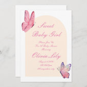 Save The Date papillons baby shower rose (Devant / Derrière)