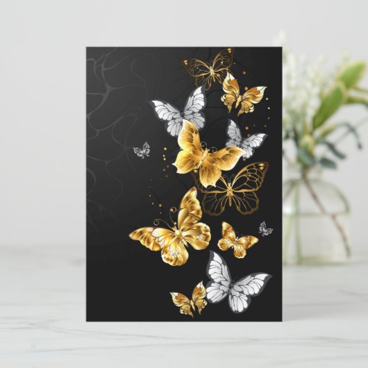 Save The Date Papillons blancs et dorés (Debout devant)
