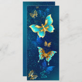 Save The Date Papillons d'or sur un Arrière - plan bleu (Devant / Derrière)