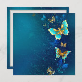 Save The Date Papillons d'or sur un Arrière - plan bleu (Devant / Derrière)
