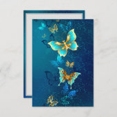 Save The Date Papillons d'or sur un Arrière - plan bleu (Devant / Derrière)