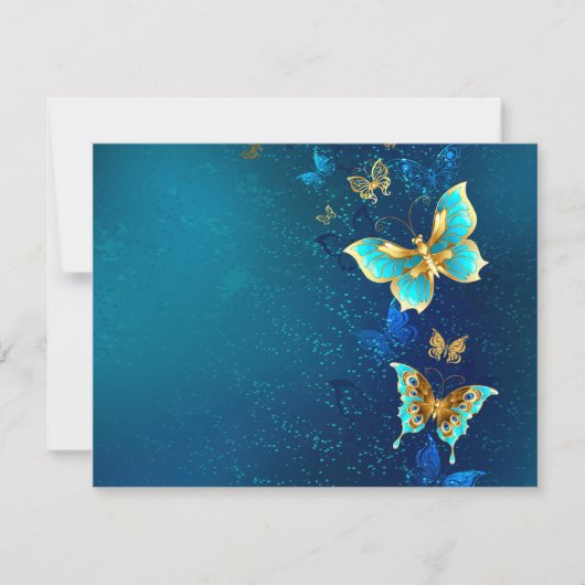 Save The Date Papillons d'or sur un Arrière - plan bleu (Devant)