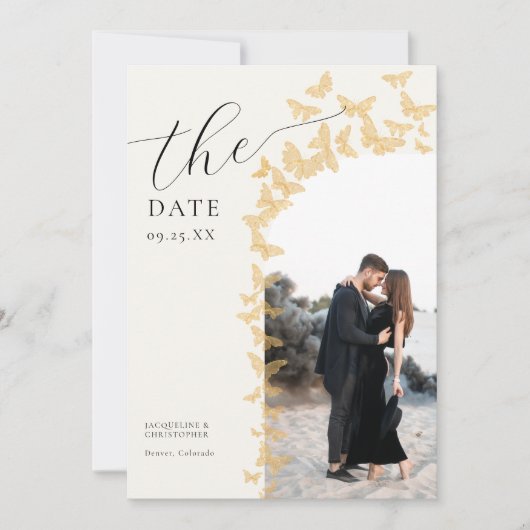Save The Date Papillons Gold Boho Photo Arch QR Code Mariage (Devant)