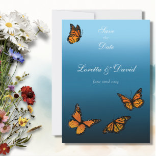 Save The Date Papillons Monarques Ombré Bleu