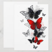 Save The Date Papillons Morpho Noirs et Rouges en Vol (Devant / Derrière)