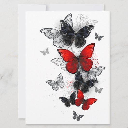 Save The Date Papillons Morpho Noirs et Rouges en Vol (Devant)
