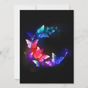 Save The Date Papillons néon lumineux de nuit sur fond noir