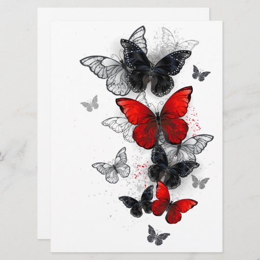 Save The Date Papillons noirs et rouges volants (Devant / Derrière)