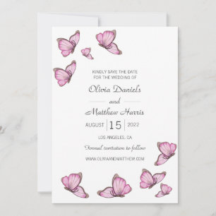 Save The Date Papillons roses à l'aquarelle. Mariage Enregistrer
