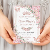 Save The Date Papillons Roses en fleurs de cerisier Quinceañera