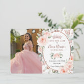 Save The Date Papillons Roses en or Blush Quinceañera (Debout devant)