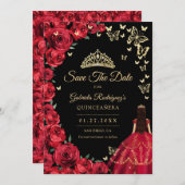Save The Date Papillons Rouges Rouges Noir Quinceanera (Devant / Derrière)