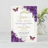 Save The Date Papillons violet foncé Or Quinceanera seize ans do (Debout devant)
