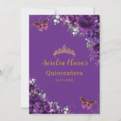 Save The Date Papillons violet foncé Or Quinceanera seize ans do (Dos)