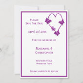 Save The Date Papillons violets Mariage de conception cardiaque (Devant)