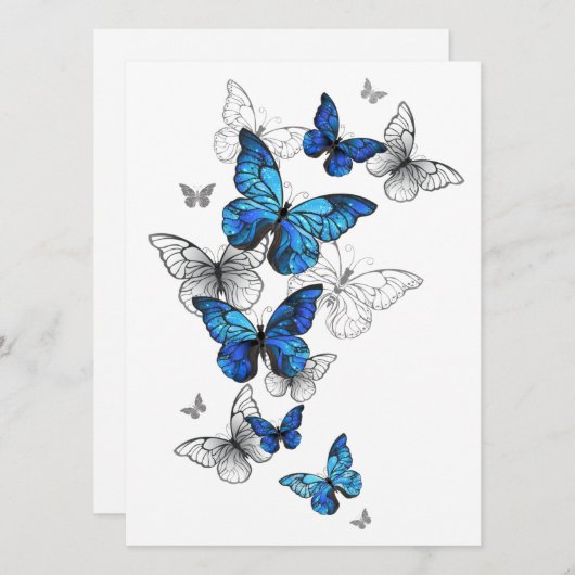 Save The Date Papillons volants bleus Morpho (Devant / Derrière)