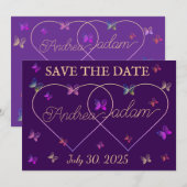 Save The Date papillons volants modernes cœur (Devant / Derrière)
