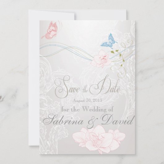 Save The Date Papillons Whimsical et dentelle Enregistrer la dat (Devant)
