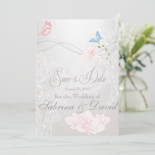 Save The Date Papillons Whimsical et dentelle Enregistrer la dat (Debout devant)