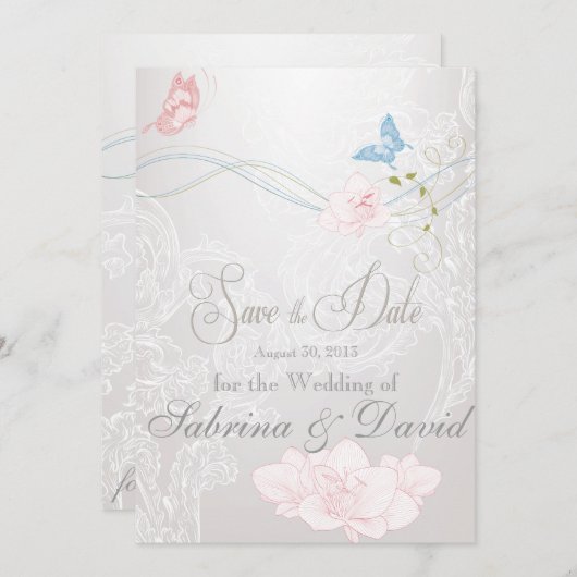 Save The Date Papillons Whimsical et dentelle Enregistrer la dat (Devant / Derrière)