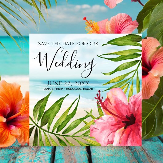 Save The Date Paradis de l'île | Palms et Hibiscus Beach Wedding