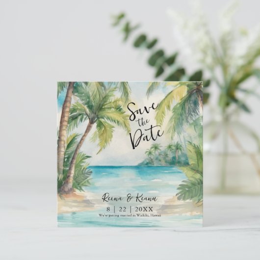 Save The Date Paradise Palms Plage tropicale Mariage (Debout devant)