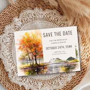 Save The Date Parc de style aquarelle du lac d'automne Enregistr